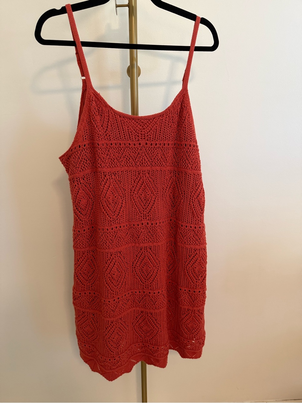 a new day Coral-Red Crochet Midi Slip Dress